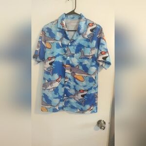 Cartoon Sharks With Sunglasses Men's Size Small Hawaiian Button-down Shirt